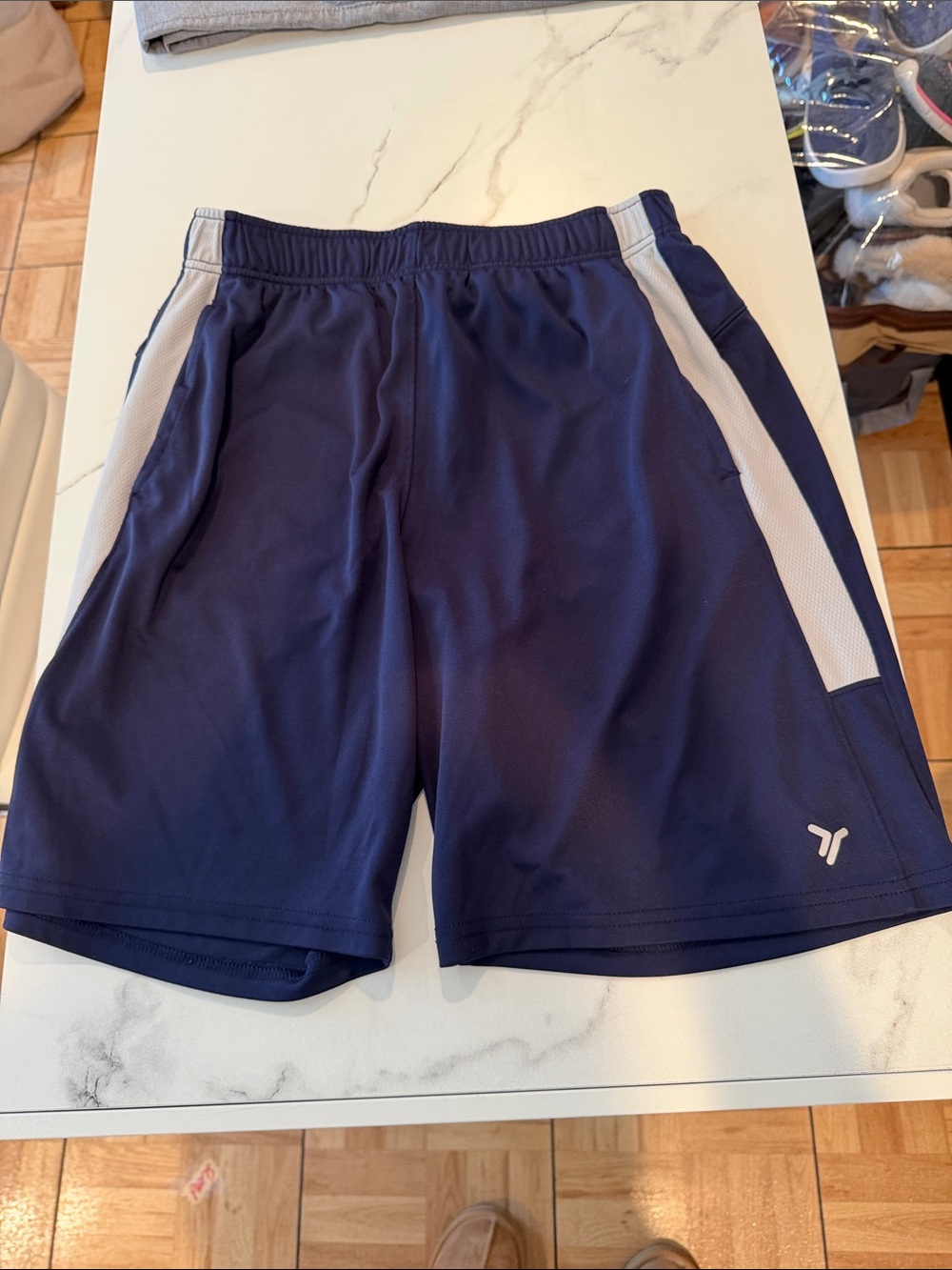 Old Navy Blue Athletic Shorts with Stripe, small.
